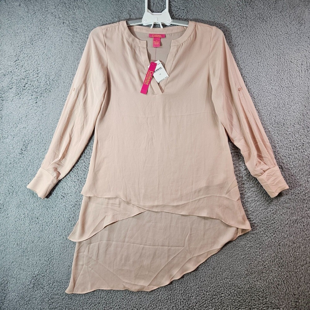 NWT Catherine Malandrino Tunic Top Blouse Women XS High-Low Hem Rose Pink -NEW